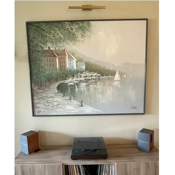 Lee Reynolds Other - Vintage HUGE Lee Reynolds Oil Painting Boardwalk Sailboats Nautical Water Pastel